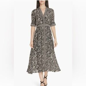 Sea New York Emi Print Stretch Cotton Midi Dress Mud Cloth Floral Size 4